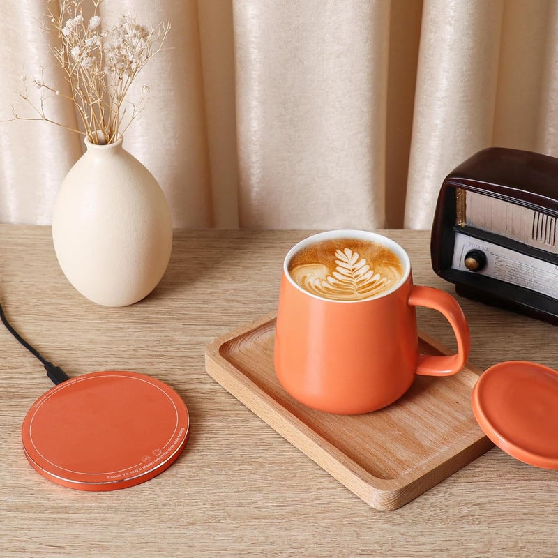 APEKX Warm Cup Coffee Mug Warmer Set - Smart Stable Constant Temperature 131°F, 15W Wireless Charging, 12.8 oz Capacity - Supports USB-C Interface, Automatic Power On/Off Function (4 H). (Tangerine) - Image 3